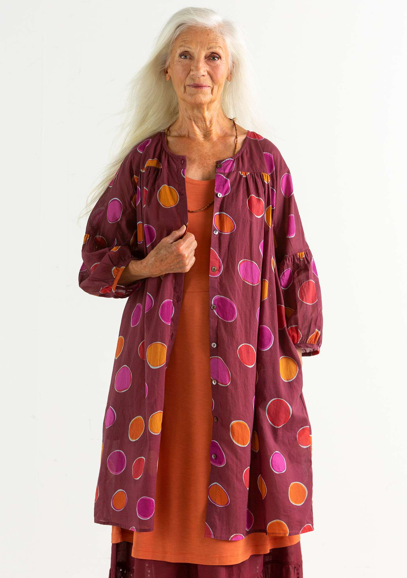 Kleid „Billie“ aus Öko-/Recycling-Baumwolle weinrot-bedruckt thumbnail
