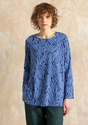 Gemustertes Shirt „Timmer“ aus Bio-Baumwolle/Modal - meeresblau