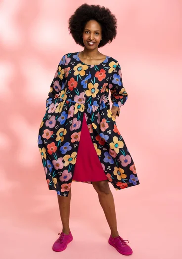 Geblümtes Kleid „Aquarelle“ aus Bio-Baumwolle - schwarz