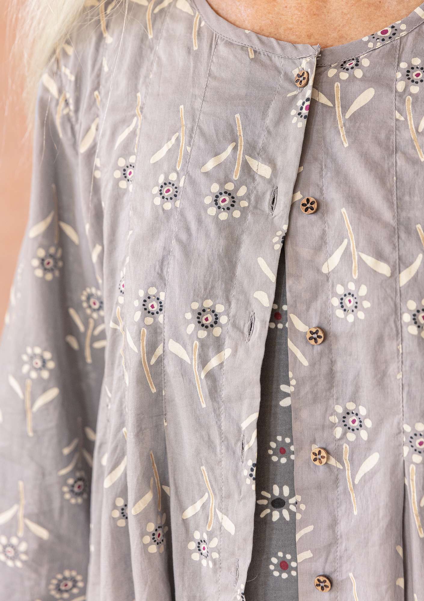 Woven “Chai” tunic in organic cotton gray thumbnail