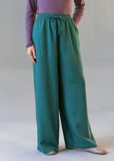 Airy trousers in solid-colour viscose/linen - dark jade