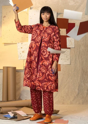 “Herbarium” dress in woven organic cotton/linen - pomegranate