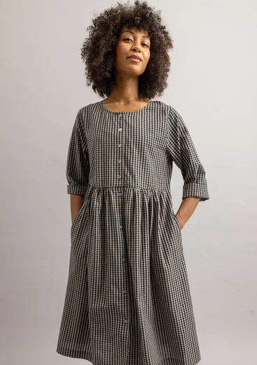 “Sofia” woven dress in organic cotton - black/check