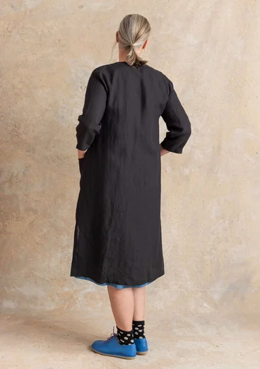 Woven linen dress - black