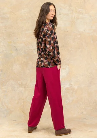 Blomstrete/ensfarget trikottopp «Hillevi» i lyocell/elastan - kastanje/mønstret