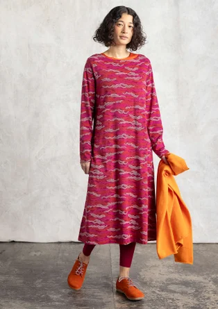 “Mona” cotton/elastane jersey dress - red cabbage/patterned