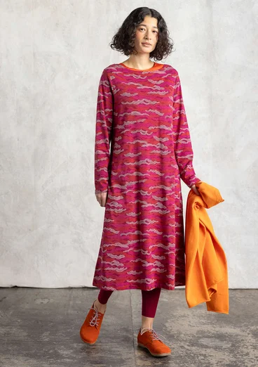 “Mona” cotton/elastane jersey dress - red cabbage/patterned