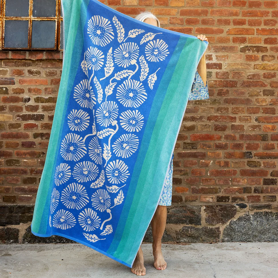 “Poppies” organic cotton bath sheet - sea blue