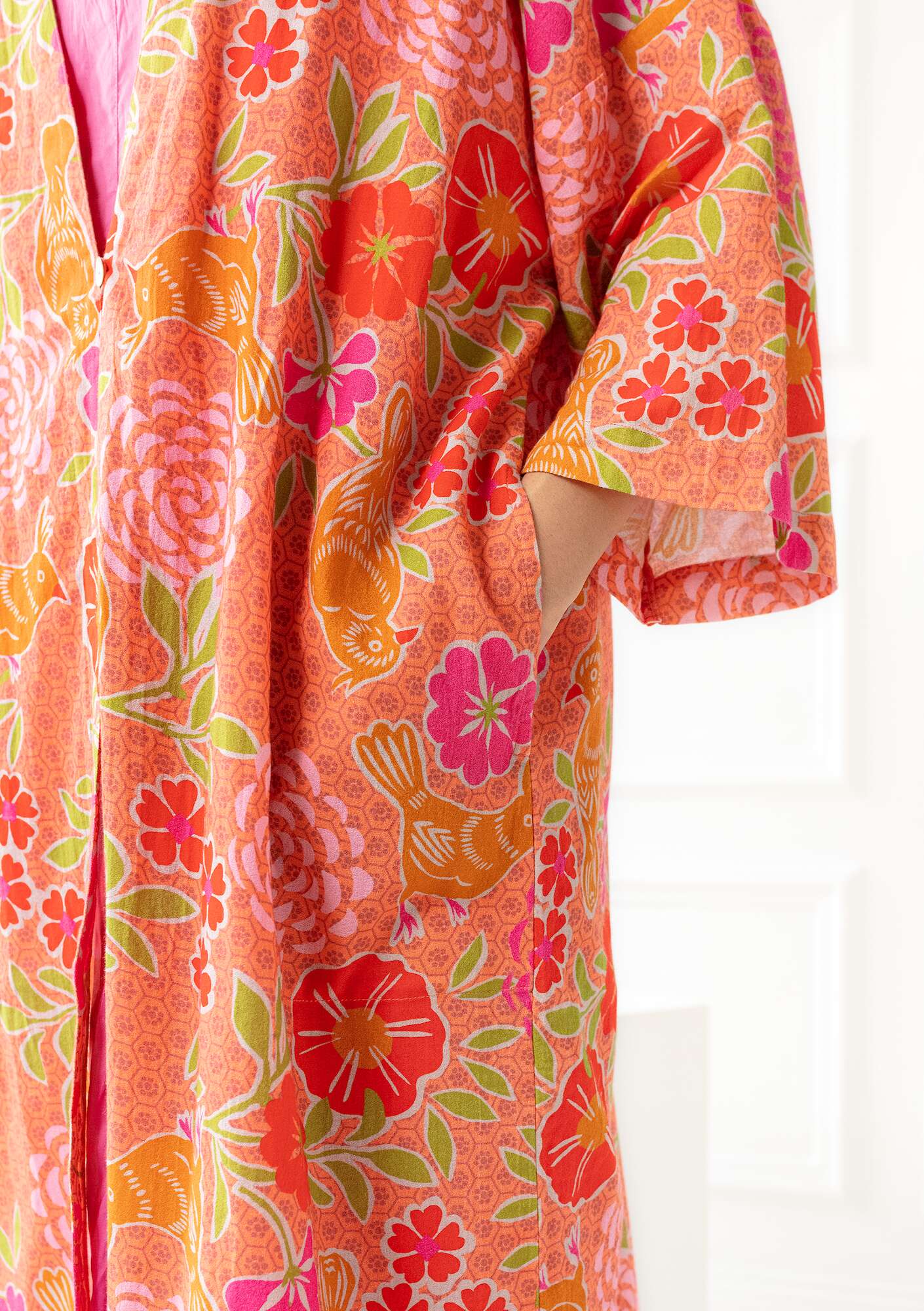 “Paraquite” organic cotton kimono papaya thumbnail