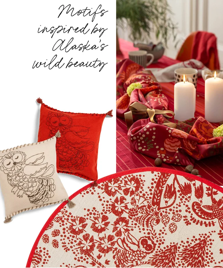 A collage of various products from Gudrun Sjödén’s 2025 Christmas Home collection.