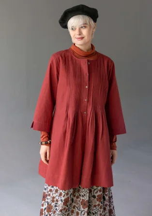 Cotton/linen smock blouse with pintucks - dark agate red