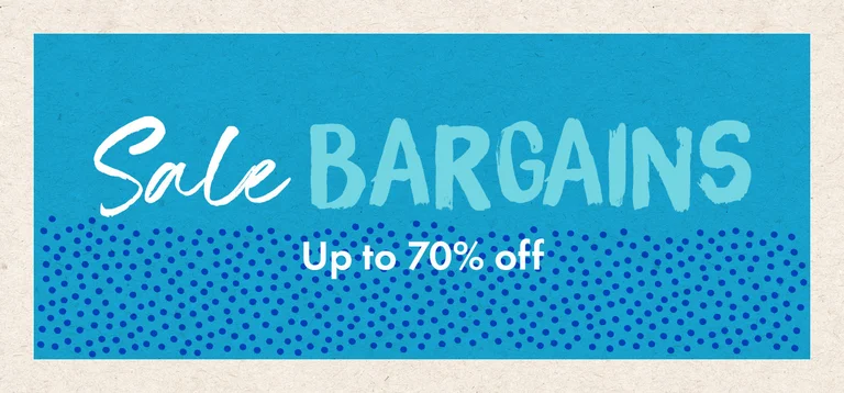 A graphic image in pink and beige with the words SALE BARGAINS.
