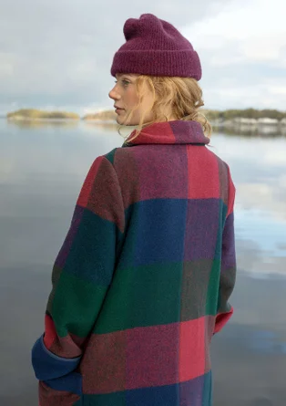 Lange jas "Alberta" van gerecyclede wol/gerecycled polyester - indigo/dessin