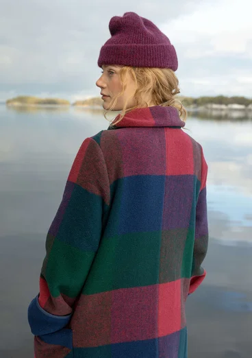 Lange jas "Alberta" van gerecyclede wol/gerecycled polyester - indigo/dessin