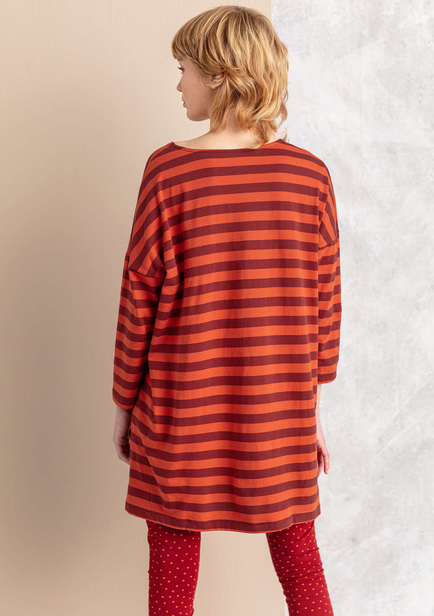 Striped tunic in organic cotton chili/agate red
