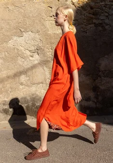Webkleid „Flora Flow“ aus Viskose - feuerlilie