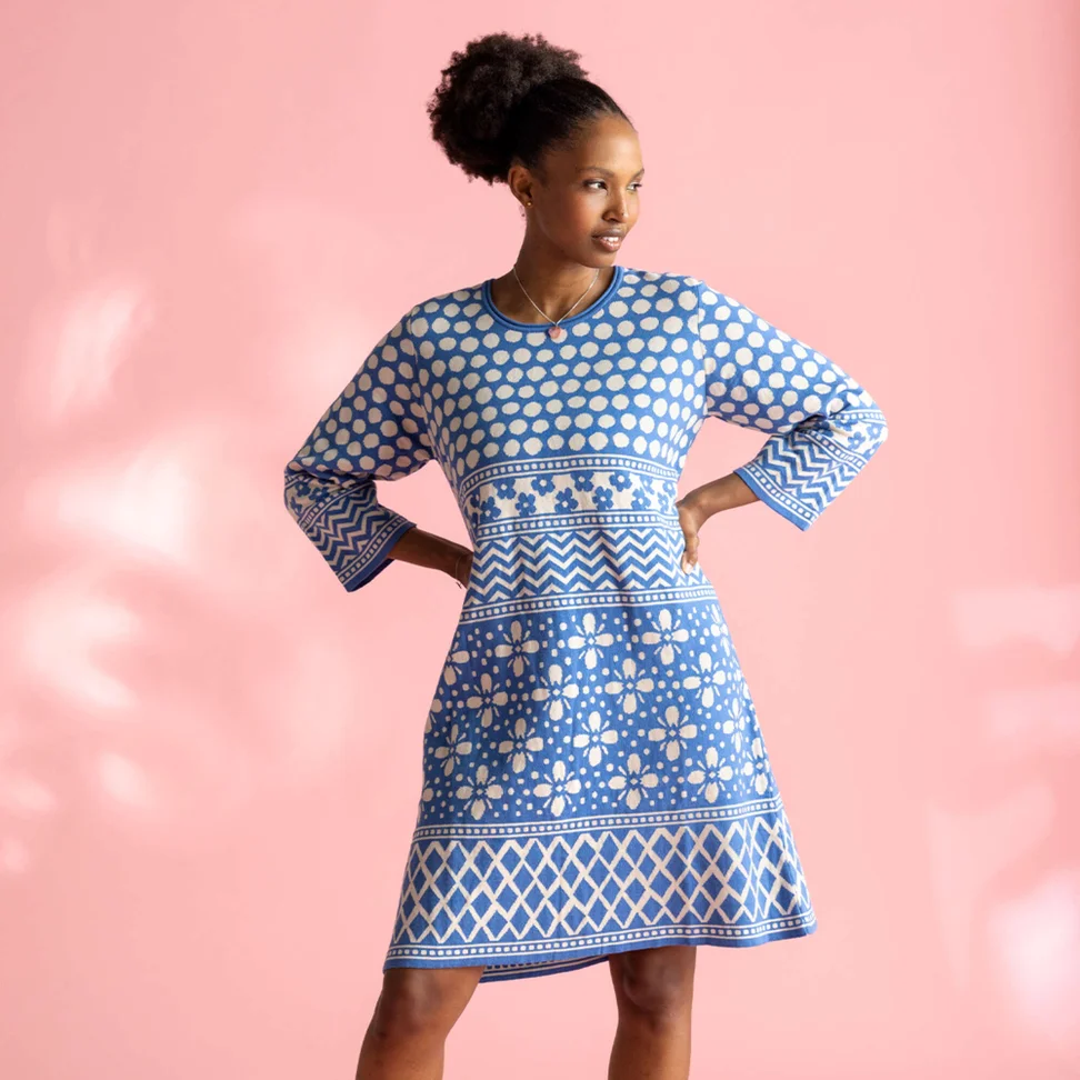 “Inez” knit dress in recycled/organic cotton - arctic blue