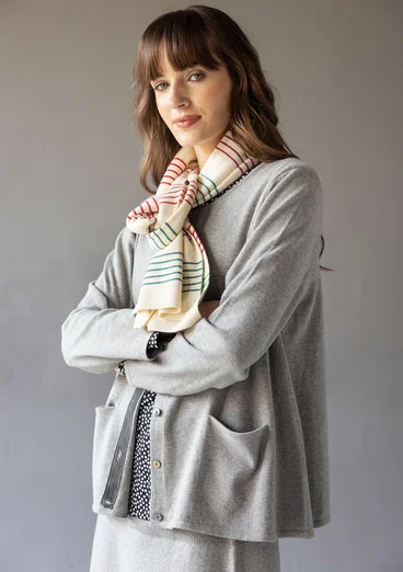 “Sylvi” striped and solid-colour organic cotton/wool cardigan - grey/melange