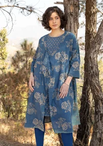 “Rose hip” woven organic cotton dress - indigo