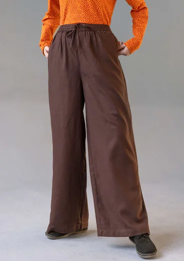 Airy trousers in solid-colour viscose/linen - dark aubergine