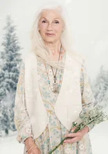 Strikket vest «Rimfrost» i tovet ull - mandelmjlk