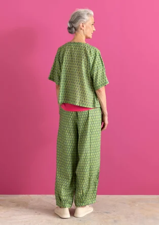 Vævede bukser "Vendela" i økologisk bomuld - rosmarin/mønstret