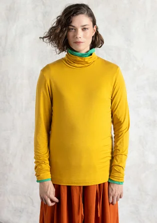 Lyocell/elastane jersey polo-neck top - turmeric