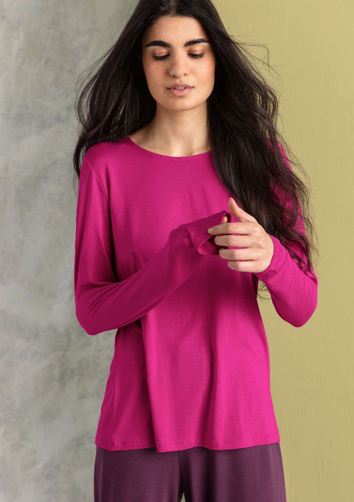 “Hi” jersey top in lyocell/spandex cochineal