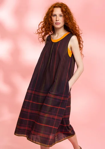 Gemustertes ärmelloses Webkleid aus Bio-Baumwolle - maulbeere