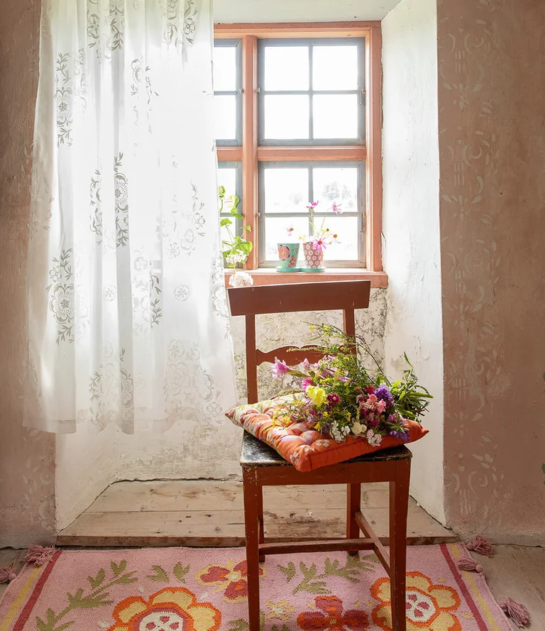“Desert Bloom” organic cotton short curtain
