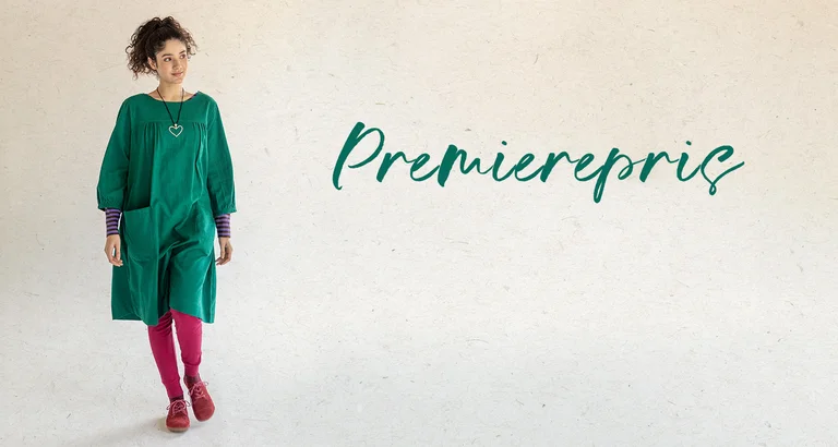 Premierepris på den fine kjolen Benedita i økologisk bomull*. 