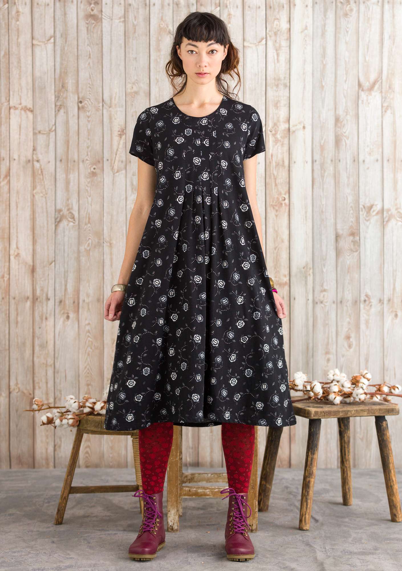 “Vanja” organic cotton dress black/patterned thumbnail