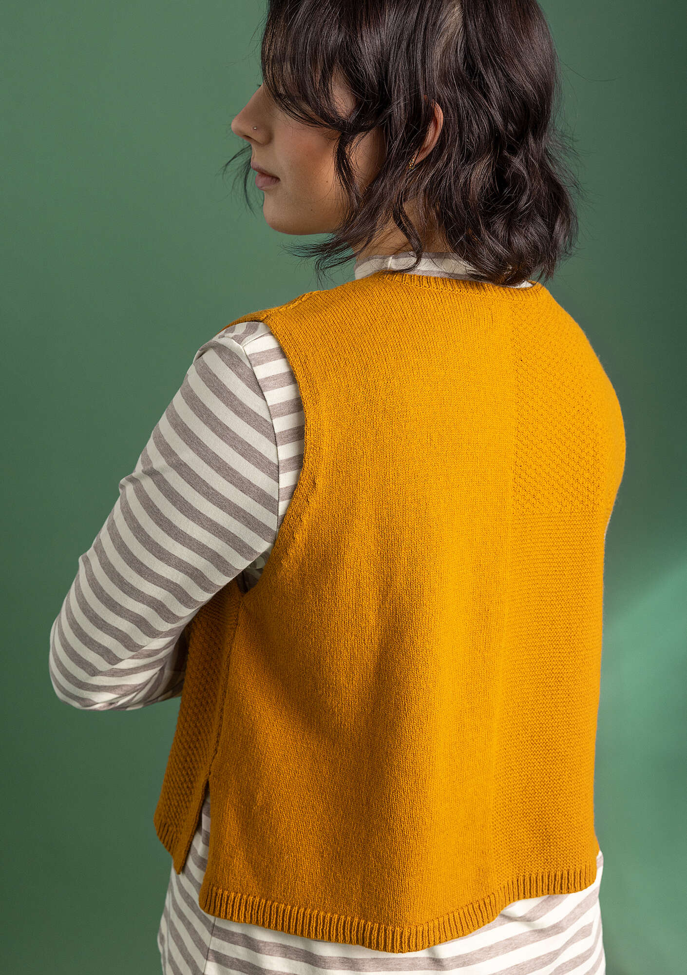 Wool/organic cotton knit waistcoat mustard thumbnail