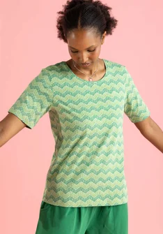 Jerseybluse ”Eleonora” i økologisk bomuld/elastan - ærtegrøn/mønstret