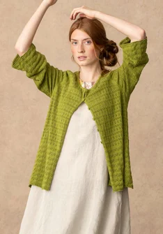 “Heiwa” pointelle cardigan in organic/recycled cotton - asparagus
