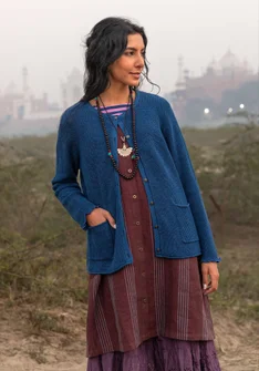 Brioche-knit linen/organic cotton cardigan - indigo blue