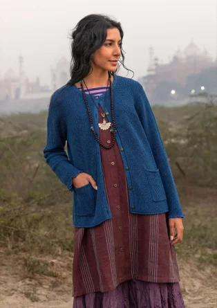 Brioche-knit linen/organic cotton cardigan - indigo blue