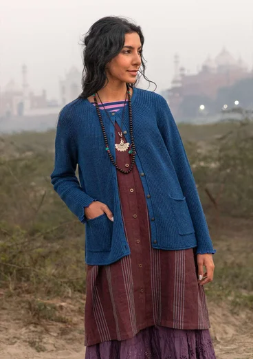 Brioche-knit linen/organic cotton cardigan - indigo blue