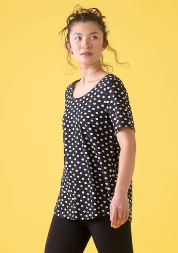 Top en maille "Ines" à manches courtes, en coton biologique - noir/motif