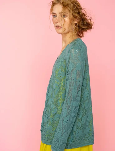 “Luisa” linen/recycled cotton pointelle cardigan - aquagrn