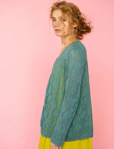 “Luisa” linen/recycled cotton pointelle cardigan - aquagrn