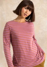Gestreiftes Langarmshirt aus Bio-Baumwolle - zimt-hortensie