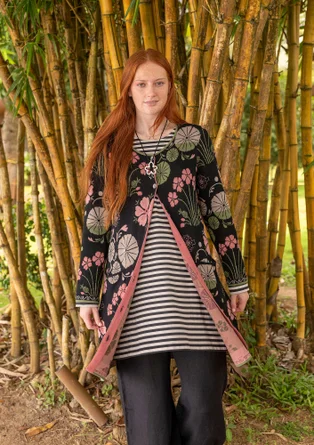 Striped jersey tunic in organic cotton - black