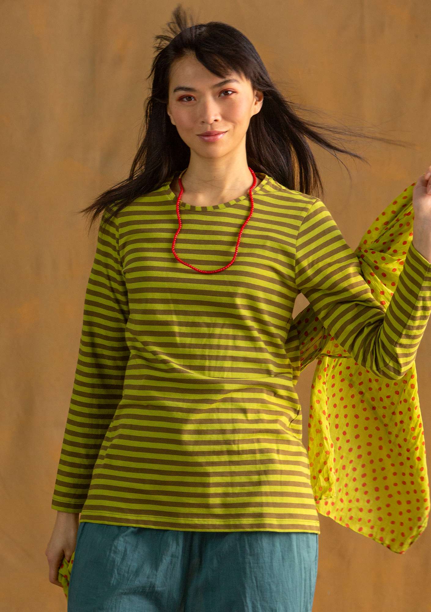 Essential striped sweater in organic cotton dark olive/leaf green thumbnail