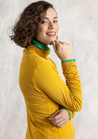 Lyocell/elastane jersey polo-neck top - turmeric