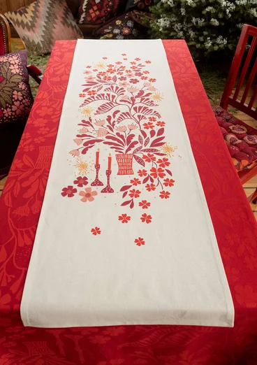 “Gnistra” table runner in organic cotton - tomato