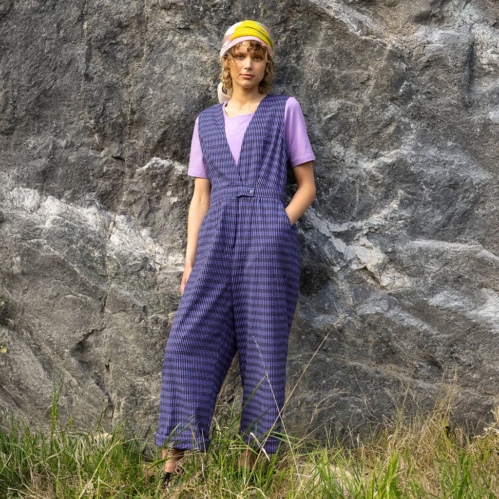 Jumpsuit "Wavy" van geweven biologisch katoen - hemelsblauw