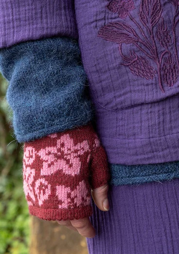 Geblümte Handstulpen „Hildur“ aus Wolle - granatapfel-melange