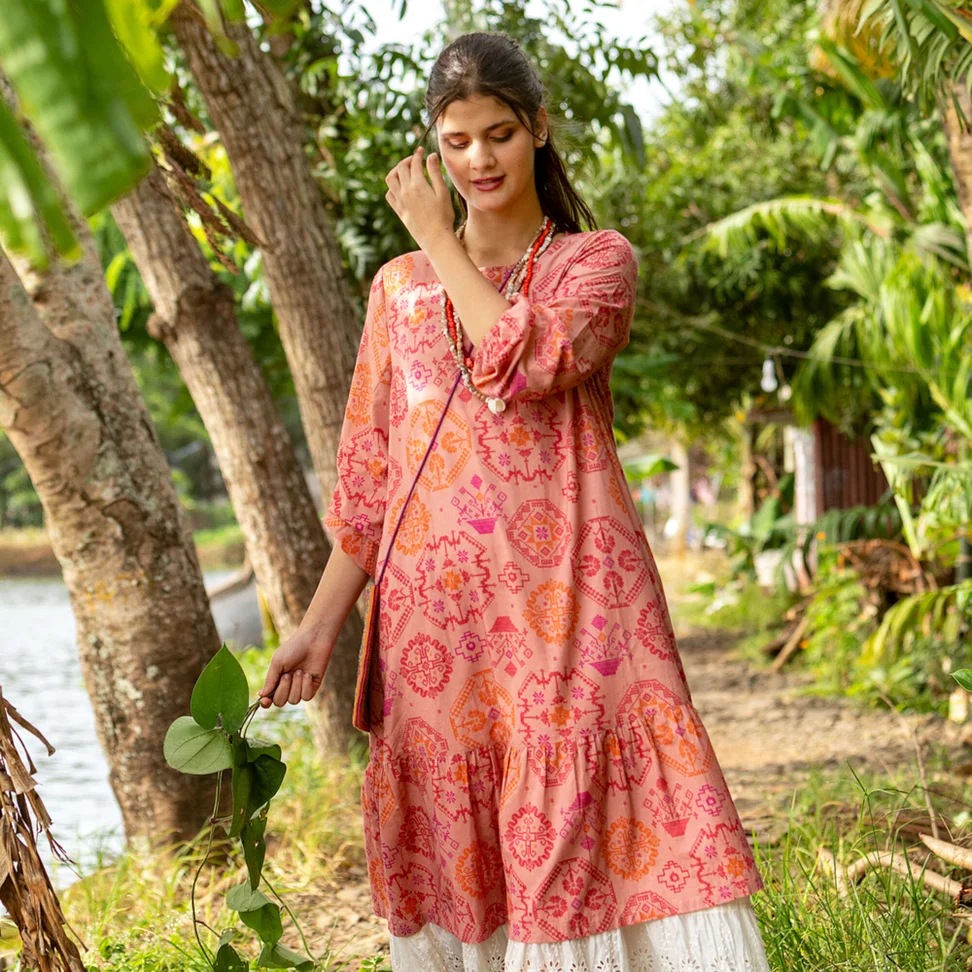 “Poesi” woven dress in organic cotton - ash pink