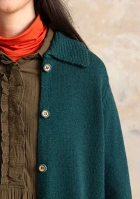 “Wilma” patterned and solid-colour long cardigan in lambswool - dark jade melange